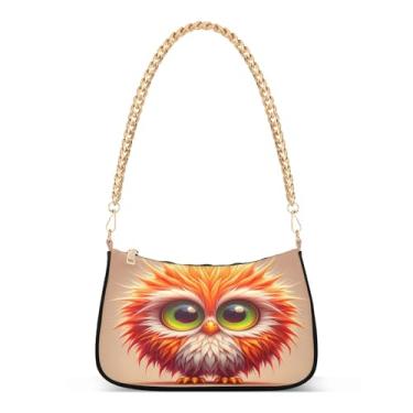 Imagem de Linda bolsa de ombro com corrente de coruja laranja, bolsa Hobo feminina com estampa artística, bolsa clutch versátil para uso diário e noturno