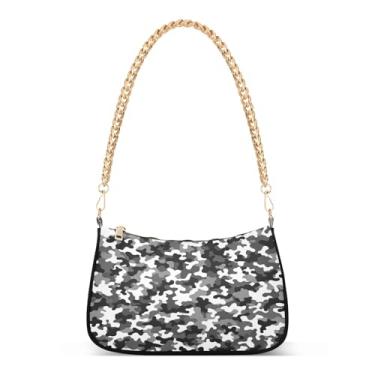 Imagem de Bolsa de ombro abstrata de corrente preta, bolsa Hobo feminina com grande capacidade, estilos de transporte versáteis