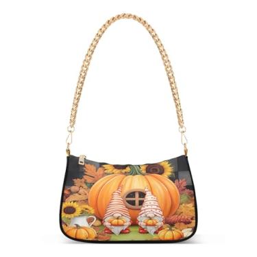 Imagem de Linda bolsa de ombro com corrente de abóbora, estampa artística Hobo para mulheres, elegante bolsa média para uso diário ou festa