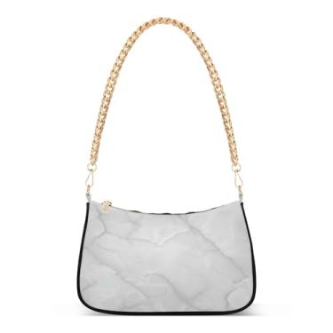Imagem de Bolsa de ombro com corrente de textura de mármore branco cinza, bolsa feminina Hobo para uso diário e noturno