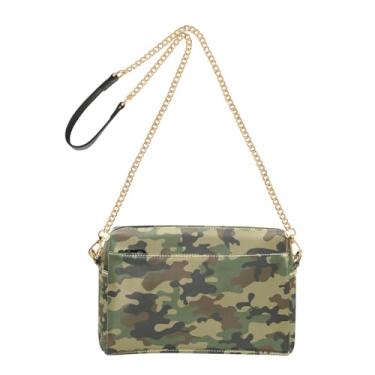 Imagem de Joitme Bolsa feminina verde camuflagem militar bolsa transversal alça de corrente couro PU bolsa de ombro bolsa para celular bolsa de celular