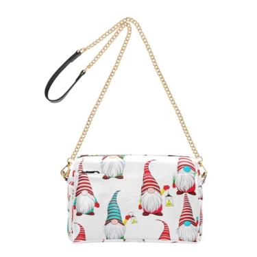 Imagem de Joitme Lindos gnomos de Natal bolsas transversais brancas bolsa feminina de couro PU bolsa de ombro alça de corrente bolsa de telefone fofa