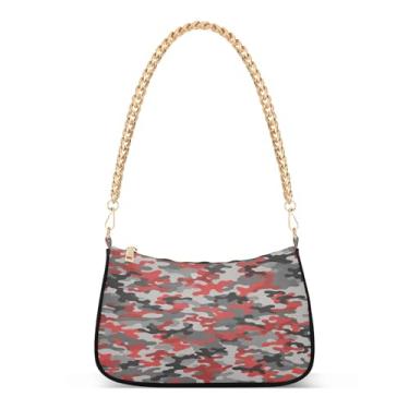 Imagem de Bolsa de ombro de corrente cinza preta camuflada vermelha, bolsa feminina Hobo, bolsa moderna para uso diário e noturno
