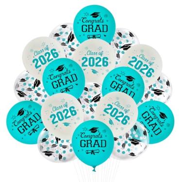 Imagem de JOYMEMO 36 Peças De Balões Látex 12" Para Festa Formatura, Azul-Petróleo, Branco, Decoração Formatura Da Turma 2025, Suprimentos Ambientes Internos E Externos