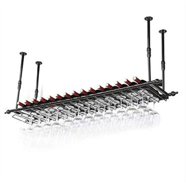 Imagem de Rack de vinho bar restaurante suporte de copo de vinho retrô suporte de garrafa de vinho rack de copo de vinho altura ajustável rack de teto taça taças bronze 120 × 30 cm