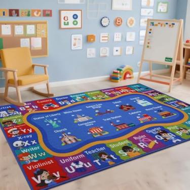 Imagem de BEQHAUSE Tapete infantil, tapete educativo de 81 cm x 152 cm, para crianças pequenas, antiderrapante, lavável, para quarto de criança, sala de aula e sala de jogos