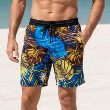 Imagem de Bermuda Estampada Tactel Elastano Short Premium Leve Praia - Preto - Florido - P-Masculino