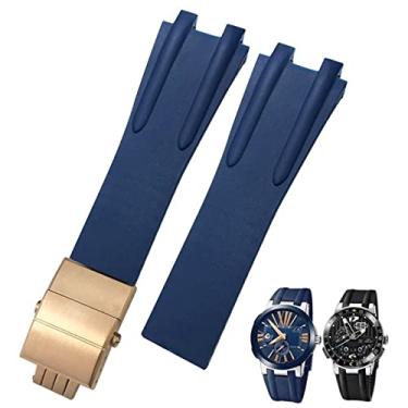 Imagem de EPANO Pulseira de relógio com fivela dobrável de aço de borracha de 26 mm, adequada para Ulysse Nardin, azul, preto, marrom, esportiva, acessórios esportivos à prova d'água (fivela azul Roes)