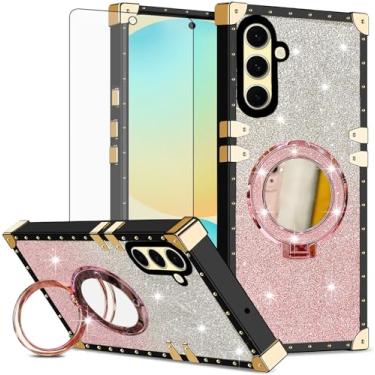 Imagem de Asuwish Capa de celular para Samsung Galaxy S24 FE 5G capa magnética com protetor de tela de vidro temperado e espelho brilhante brilhante à prova de choque anel rígido S 24 EF AI S24FE 24S 24FE
