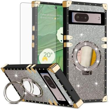 Imagem de Asuwish Capa de celular para Google Pixel 7 5G com protetor de tela de vidro temperado e espelho brilhante brilhante anel resistente à prova de choque suporte rígido Pixel7 Pixle Seven 6.3 feminino