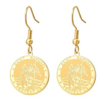 Imagem de TEAMER Brincos pendentes de São Rafael Arcanjo da Cura e Proteção St. Raphael Amuleto Joias religiosas para mulheres, 25*25mm, Aço inoxidável, Sem pedra preciosa