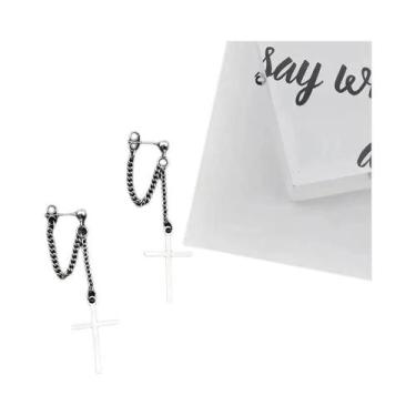 Imagem de Brincos De Prata Em Forma De Cruz 2 Peças Punk Gótico Hip Hop Com Fran