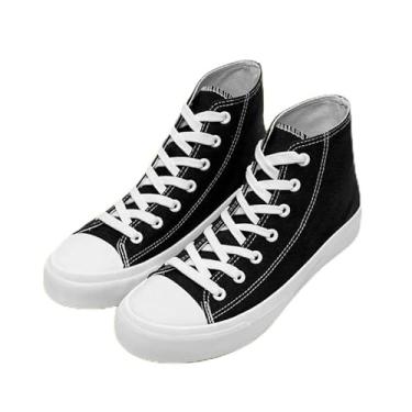 Imagem de Tênis infantil de lona de cano alto, sem cadarço, para meninas, meninos, moderno, cano alto, sapatos de lona, clássicos, casuais, tênis preto, Preto, 9 Toddler