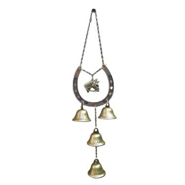 Imagem de Sino de vento de ferradura, sino de vento vintage de ferro resistente com sinos dourados e corrente de nó de ferradura, sino para uso ao ar livre/pendurado para jardim, casamento, presente de