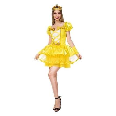 Imagem de Fantasia de Princesa Adulta Vestido A Bela e A Fera Com Coroa e Luva -