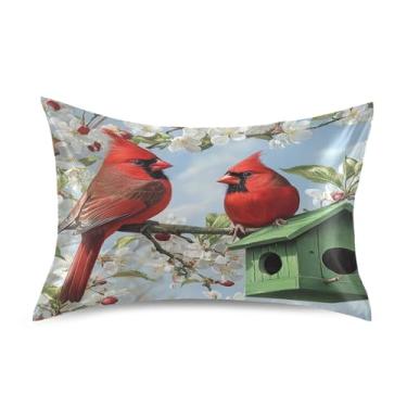 Imagem de Blueangle Fronha de cetim Two Red Cardinals para cabelo e pele, fronha de seda, tamanho Queen (51 x 76 cm) - Capas de almofada de cetim com fecho de envelope (911)