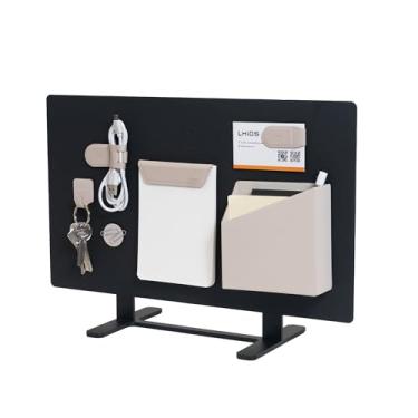 Imagem de LHiDS Divisória magnética organizadora de mesa, suporte de mesa de metal de 42 cm com placa, suporte de papel e ganchos para chaves, caixa de armazenamento dobrável, acessórios de mesa para escritório