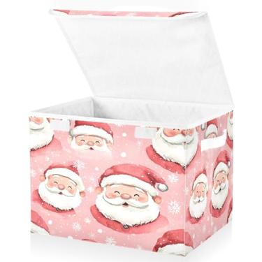 Imagem de Blueangle Cestos de armazenamento fofos de Papai Noel com tampas, 42 x 32 x 30 cm, grande cesta organizadora dobrável para decoração de casa e escritório (322)