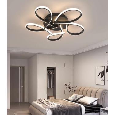 Imagem de Luminária de teto LED regulável com design moderno em formato de flor, com controle remoto, ideal para quarto, sala de estar, sala de jantar e quarto infantil (Preta, 55cm*38W)