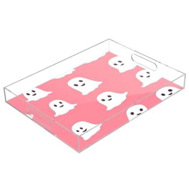 Imagem de xigua Bandeja de servir de acrílico fantasma de Halloween com alças à prova de derramamento, bandejas decorativas de festa de Halloween, bandeja organizadora de bancada para banheiro, cozinha, 30,5 x