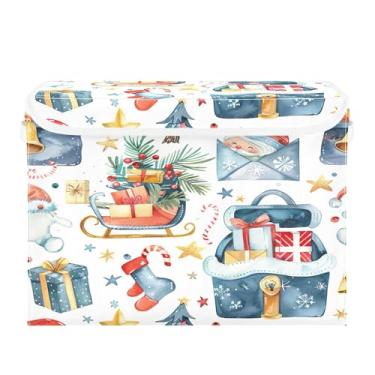 Imagem de SEHANY Linda caixa de armazenamento de Papai Noel de Natal com tampas e alças, organizador de cestas de armazenamento de tecido dobrável, caixas de armazenamento de cubos grandes para roupas, cobertor