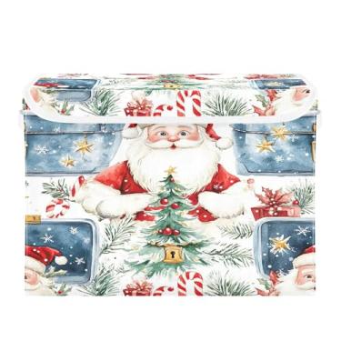 Imagem de SEHANY Linda caixa de armazenamento de Papai Noel de Natal com tampas e alças, organizador de cestas de armazenamento de tecido dobrável, caixas de armazenamento de cubos grandes para roupas, cobertor