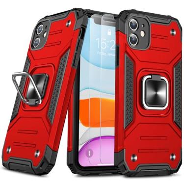Imagem de JAME Capa projetada para iPhone 11 com protetor de tela 2 peças, proteção contra quedas de nível militar, capa protetora para iPhone 11, com suporte de anel, capa amortecedora à prova de choque para iPhone 11 de 6,1 polegadas, vermelha