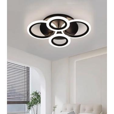 Imagem de Luminária de teto LED clássica em formato de anel, preta, para quarto, 3000K-6000K, dimerizável, lustre moderno com luz noturna, iluminação interna para sala de estar, sala de jantar e escri