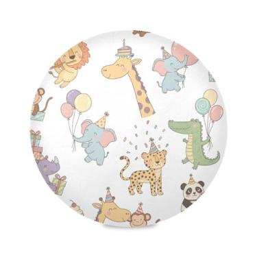 Imagem de Wassud Jogo americano fofo animais de festa tapetes de mesa redondos para cozinha e jantar tapetes laváveis resistentes ao calor decoração de mesa 39 cm