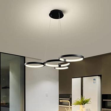 Imagem de Luminária pendente LED moderna, design redondo, ideal para sala de estar, sala de jantar, quarto, cozinha, mesa de jantar ou escritório (preta, 4 anéis)
