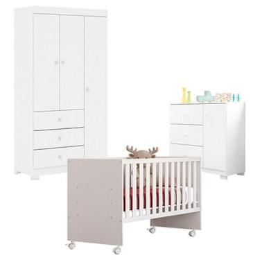 Imagem de Quarto de Bebê Duda 3 Portas com Berço Nacional Doce Sonho 3540 Branco