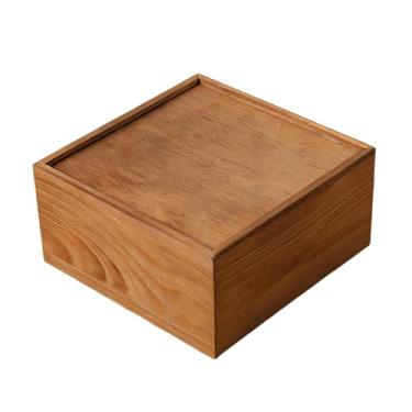 Imagem de Ioensy Caixa de armazenamento de madeira com tampa, caixa de presente, estojo quadrado decorativo multiuso, para guardar lembranças, objetos de arte, 20cmx20cmx10cm