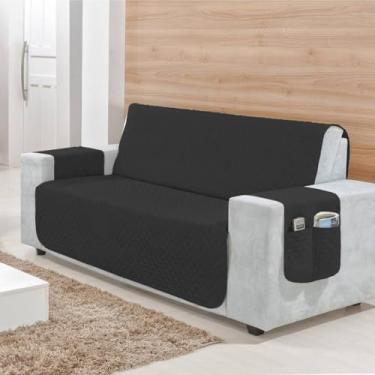 Imagem de Capa Protetora de Sofá Retrátil 2, 3 e 4 Lugares – Matelada, com Porta-Objetos, Conforto e Proteção para Sofás de 1,00 a 2,20m (PRETO,3 Lugares (1,50m))