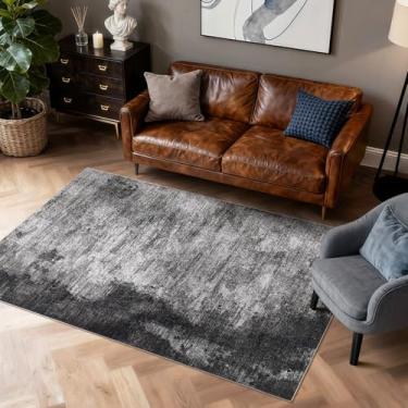 Imagem de DMOYEST Tapetes para sala de estar – 15 x 23 abstrato, grande, macio, lavável, tapete neutro, moderno, baixo para quarto, sala de jantar, casa de fazenda, escritório, cinza escuro