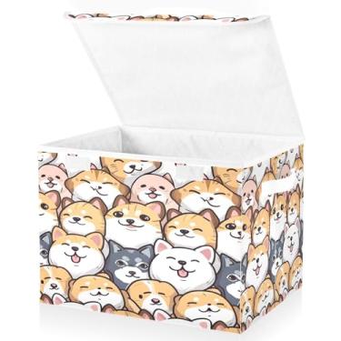 Imagem de Blueangle Caixotes de armazenamento de desenhos animados para cães e gatos, 42 x 32 x 30 cm, grande cesta organizadora dobrável para decoração de casa e escritório (112)
