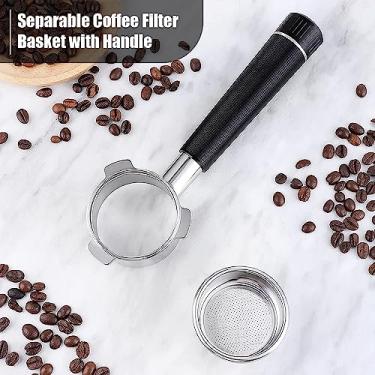 Imagem de Conjunto de calcadeira de café CUOFYUNL 2 em 1 53mm Tamper de café expresso com agitador Base curva de aço inoxidável Distribuidor de café magnético Tamper Portafilter sem fundo