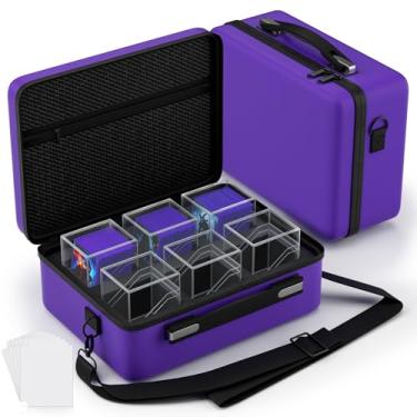 Imagem de Proijeut Caixa de baralho com estojo portátil, pacote com 6 caixas transparentes Commander Deck com 6 divisórias, comporta mais de 600 cartas de manga dupla, adequada para MTG, YuGiOh, TCG (Roxo)