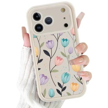 Imagem de FBHGLOA Capa de telefone para iPhone 17 Pro Max de 16,9 cm, tulipas coloridas, capa de bolinhas, vintage, floral, fofa, para mulheres, meninas, com lentes de câmera completa, à prova de choque, macia