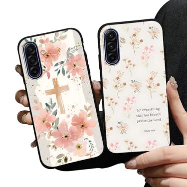 Imagem de Zrutru Pacote com 2 capas de telefone Jesus versículo bíblico para Samsung Galaxy A17 capa floral cristã cruz macia à prova de choque para mulheres homem capa de telefone Funda para Samsung A17 6,7