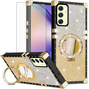 Imagem de Asuwish Capa de celular para Samsung Galaxy A55 5G capa magnética com protetor de tela de vidro temperado e espelho brilhante brilhante anel resistente à prova de choque suporte rígido A 55 55A A555G