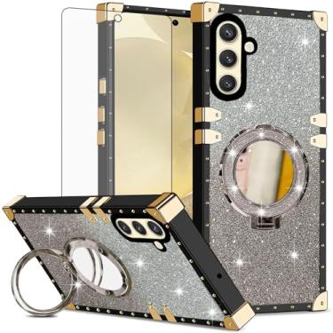 Imagem de Asuwish Capa de celular para Samsung Galaxy S24/S25 5G capa magnética com protetor de tela de vidro temperado e glitter espelhado à prova de choque anel rígido S 24 24S 25 25S G5 SM-S931U feminino