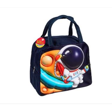 Imagem de Lancheira Térmica Infantil Astronauta, Bolsa Escolar Azul Marinho, 25x20x9cm, Material Térmico, Alça Ajustável, Design 3D Espacial, Para Crianças Acima de 3 Anos