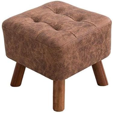 Imagem de Banqueta quadrada elegante para pés - banco de mudança de sapato de madeira maciça, confortável apoio para os pés com espuma, banquinho de sofá de madeira versátil, 4 pernas, perfeito para sala de