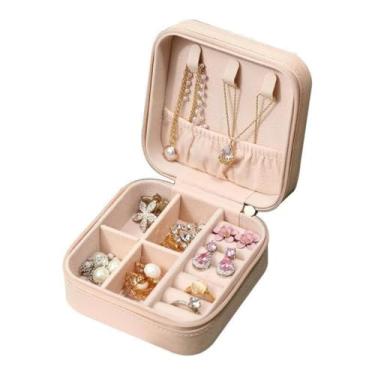 Imagem de Porta Jóias Pequeno e Portátil – Estojo de Viagem para Colares, Anéis e Brincos – Organizador Compacto e Protegido para Joias (Rosa Claro)