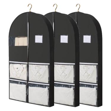 Imagem de Sacos de vestuário para viagem e armazenamento de armário - Pacote com 3 sacos de roupas pendurados com janela transparente para casacos e jaquetas (60 x 10 x 100 cm/24 x 4 x 39 pol)