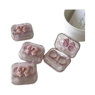 Imagem de Estojo De Lentes De Contato Transparente Rosa Com Laço, Portátil, Para