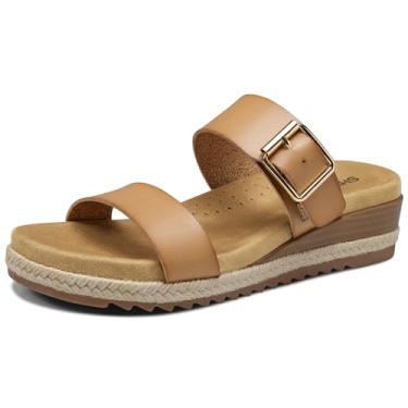 Imagem de SHIBEVER Sandálias rasteiras para mulheres: Sandália feminina confortável 2026 - Sapatos de verão para caminhada com suporte de arco, Damasco, 36