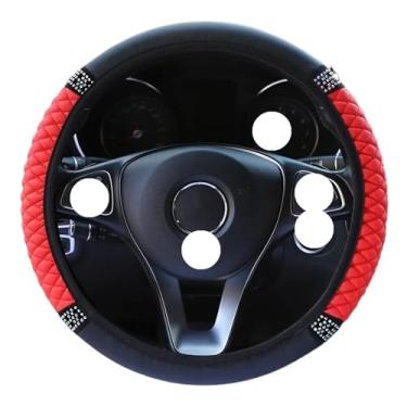 Imagem de Capa de volante de carro universal Four Seasons 37-38 cm couro bordado cor elástica capa de volante (vermelha)