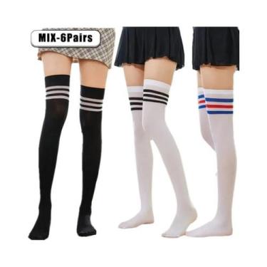 Imagem de Meias Listradas Femininas Até O Joelho, Estilo Escolar, Meias Longas C