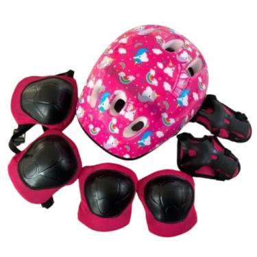Imagem de Kit Proteção Infantil Rosa unicórnio Capacete Criança Bike Skatepatins
